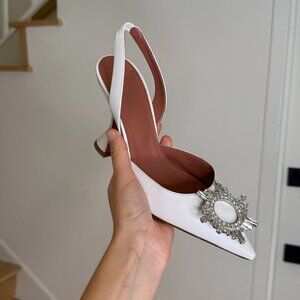 Amina Muaddi White Leather Heels